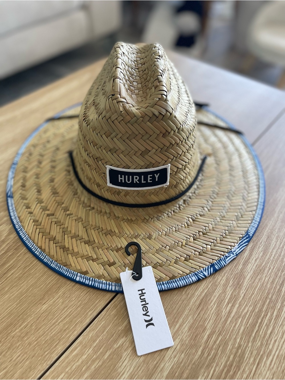 HURLEY BAYSIDE STRAW LIFEGUARD HAT BLUE Palm Tree, Beach Pool ONE SIZE Sun Hat